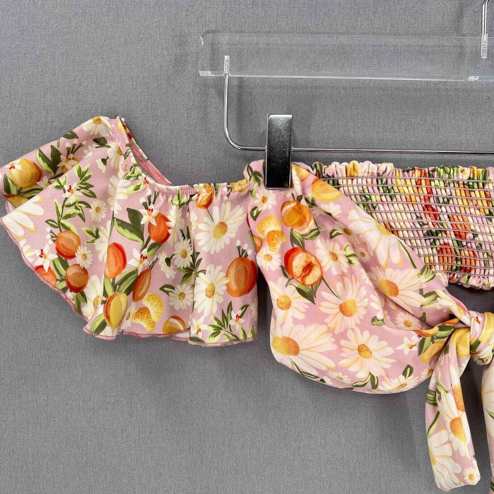 FARM RIO Tangerine Dream Flutter Sleeve Bikini Top Medium Pink Floral Ruffle - Picture 6 of 13